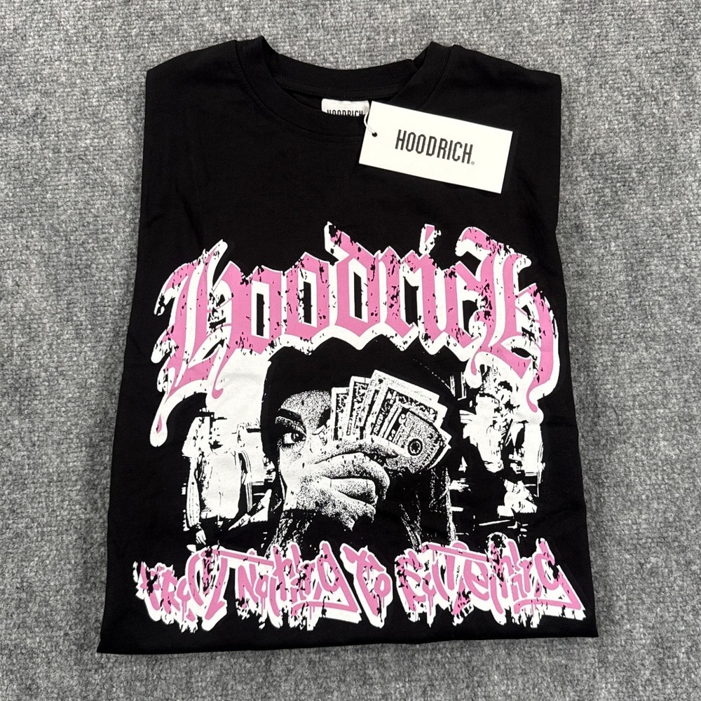 Hoodrich Sketch Money T Shirt Womens XS Black Pink Oversized Graphic Tee NWT